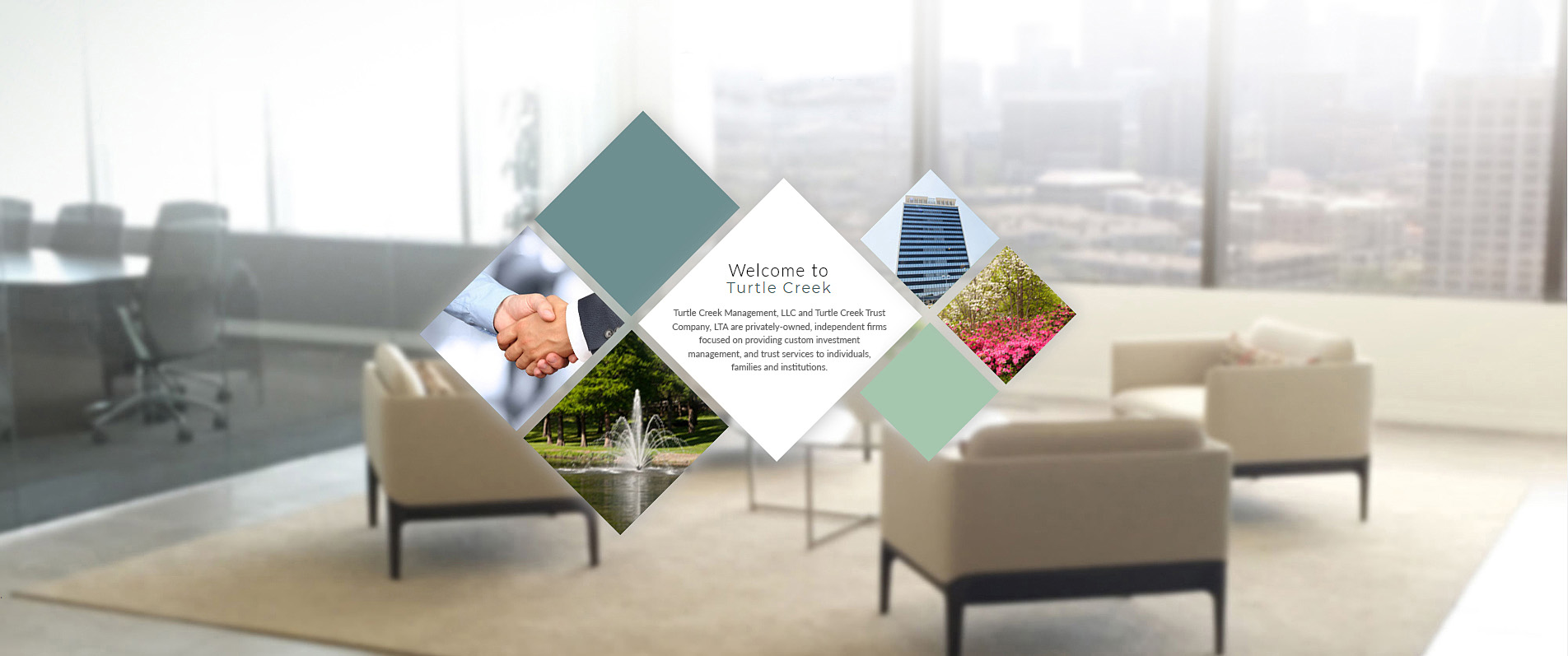 turtle creek management dallas company intro graphic diamond shape welcome message